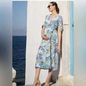 Seraphine Blue and Green Patterned Midi Dress